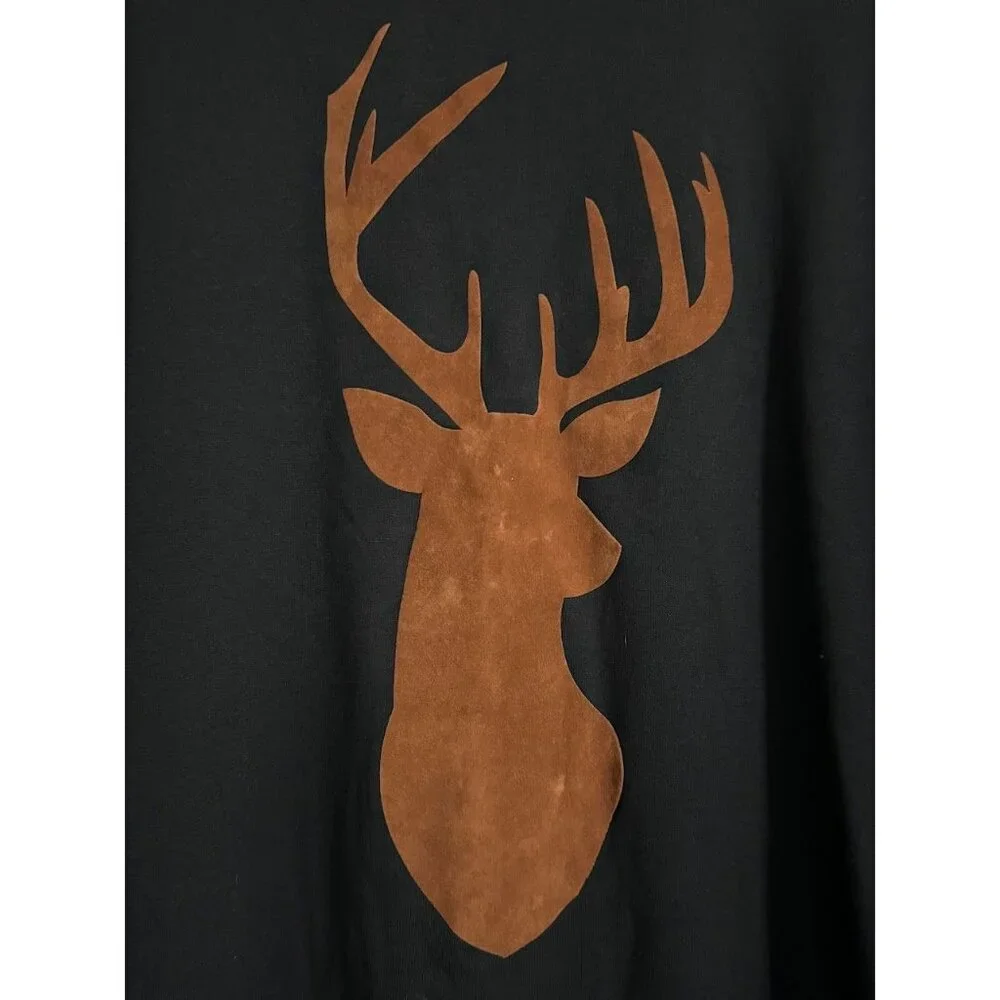 FASHIONOMICS Womens Medium Black Long Sleeve Deer Print Sweatshirt - Picture 2 of 4